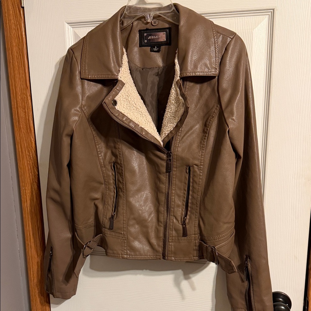 Xhilaration Tan Faux Leather Jacket with Sherpa Lining